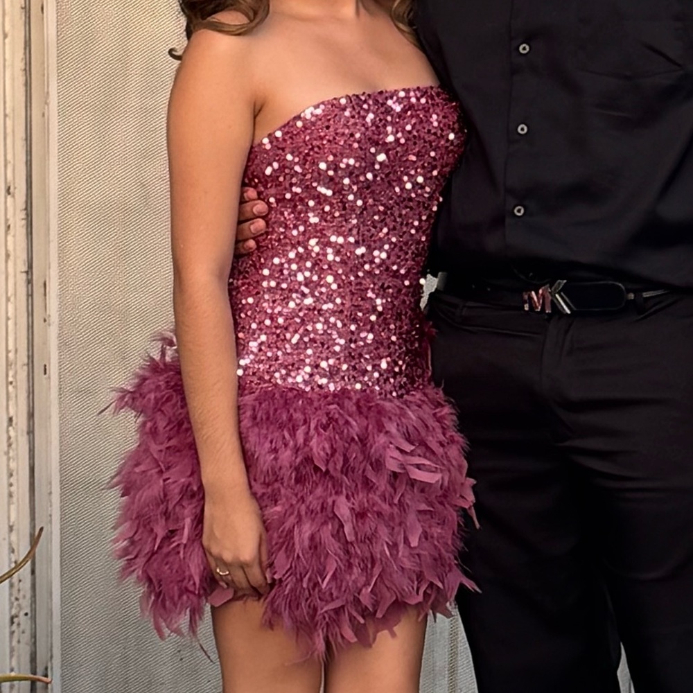 Pink Sequin Feather Dress